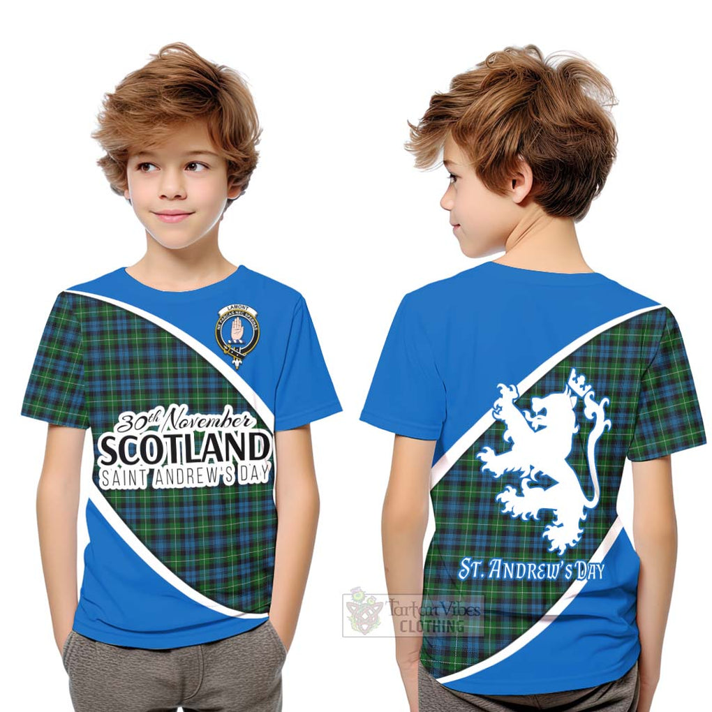 Tartan Vibes Clothing Lamont Family Crest Tartan Kid T-Shirt Celebrate Saint Andrew's Day in Style