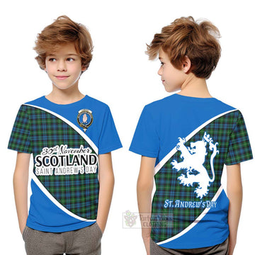 Lamont Family Crest Tartan Kid T-Shirt Celebrate Saint Andrew's Day in Style