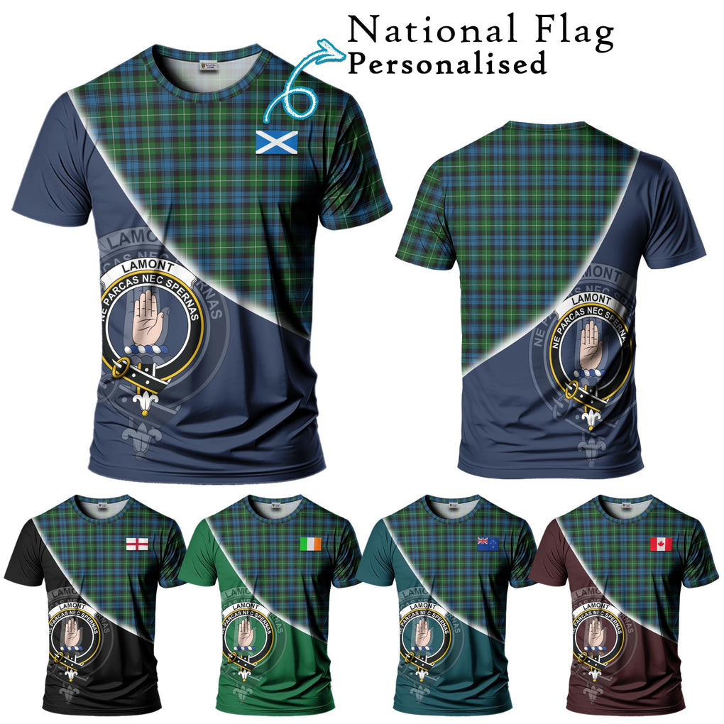 Lamont Tartan T-Shirt with Personalised National Flag and Family Crest Half Style Kid's Shirt - Tartanvibesclothing Shop