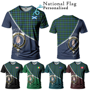 Lamont Tartan T-Shirt with Personalised National Flag and Family Crest Half Style