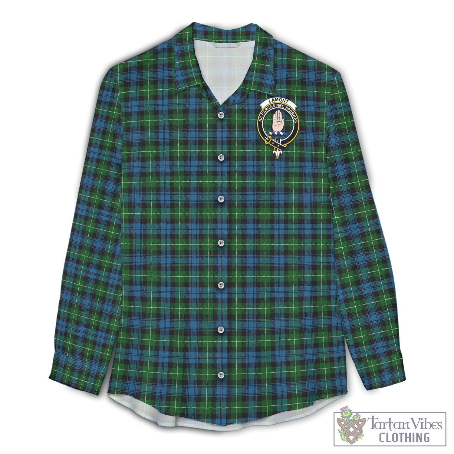 Tartan Vibes Clothing Lamont Tartan Womens Casual Shirt with Family Crest