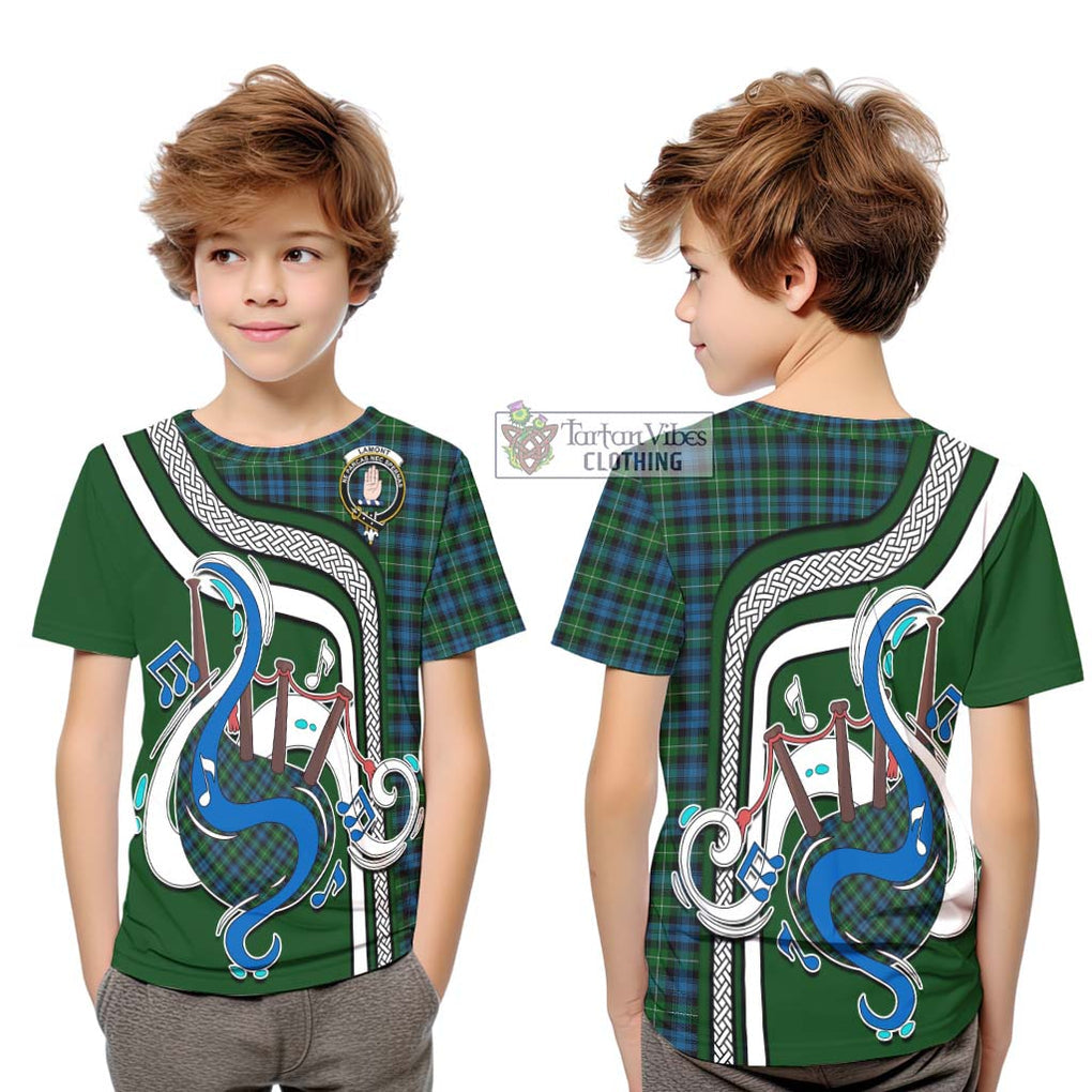 Tartan Vibes Clothing Lamont Tartan Kid T-Shirt with Epic Bagpipe Style