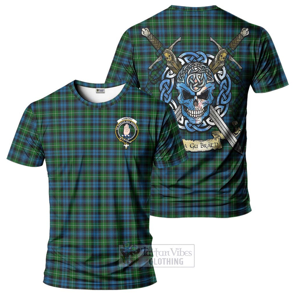 Tartan Vibes Clothing Lamont Tartan T-Shirt with Family Crest Celtic Skull Style