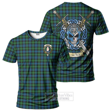 Lamont Tartan T-Shirt with Family Crest Celtic Skull Style