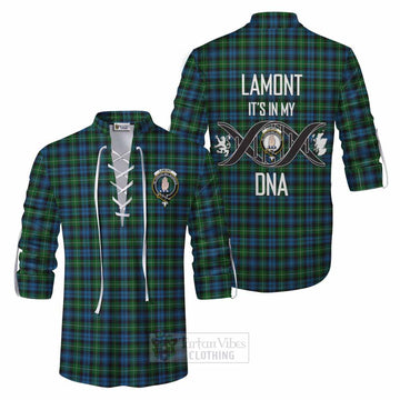 Lamont Tartan Ghillie Kilt Shirt with Family Crest DNA In Me Style