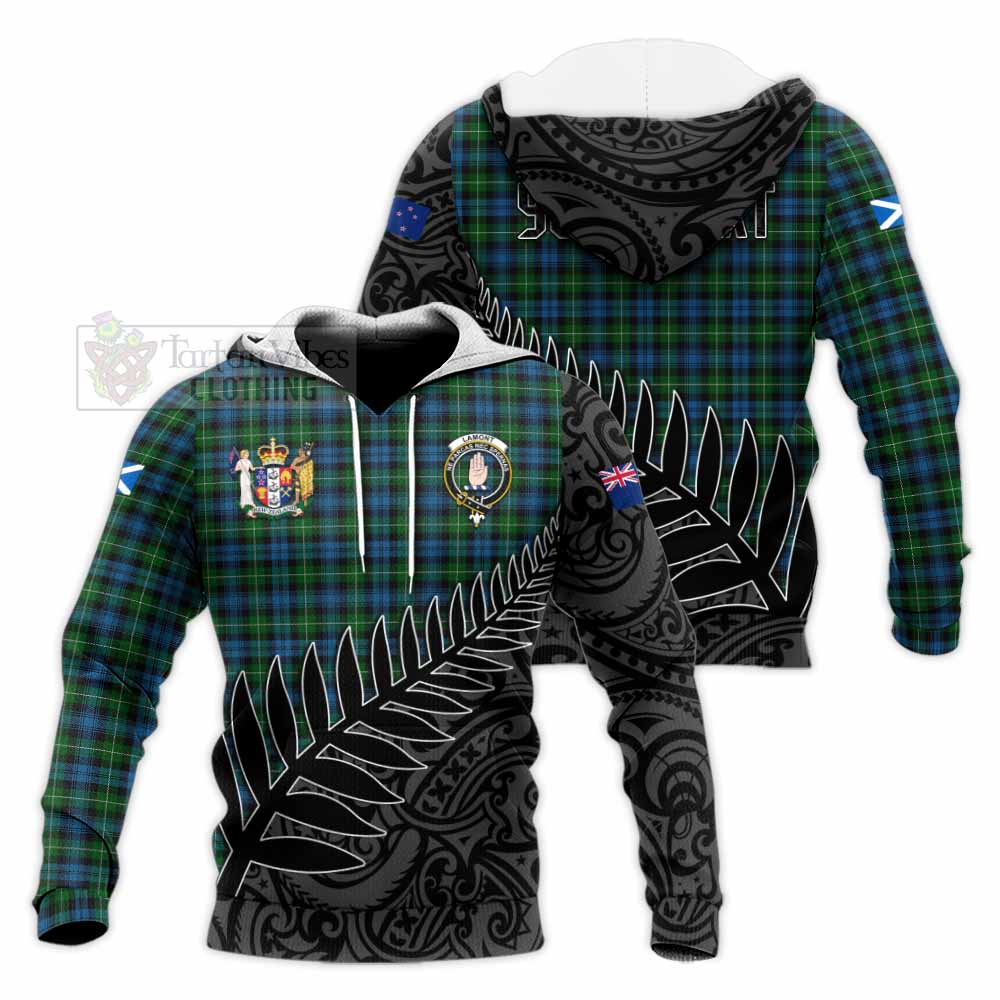 Tartan Vibes Clothing Lamont Crest Tartan Knitted Hoodie with New Zealand Silver Fern Half Style