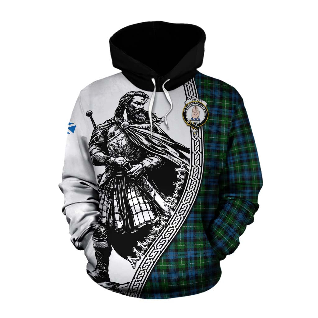 Tartan Vibes Clothing Lamont Tartan Clan Crest Cotton Hoodie with Highlander Warrior Celtic Style