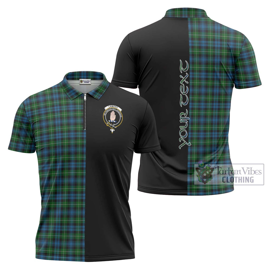 Lamont Tartan Zipper Polo Shirt with Family Crest and Half Of Me Style Unisex - Tartanvibesclothing Shop