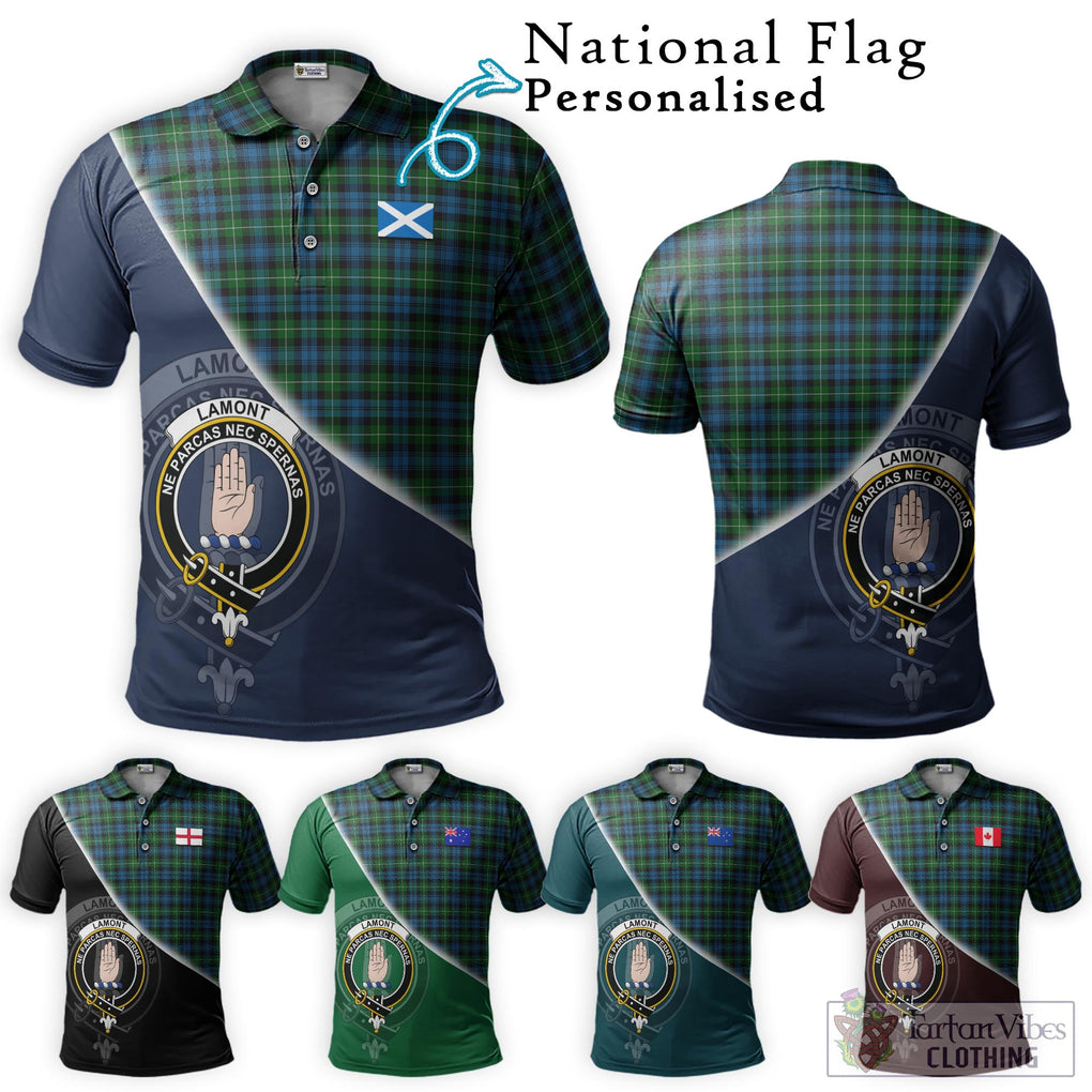 Lamont Tartan Polo Shirt with Personalised National Flag and Family Crest Half Style Maroon - Tartanvibesclothing Shop