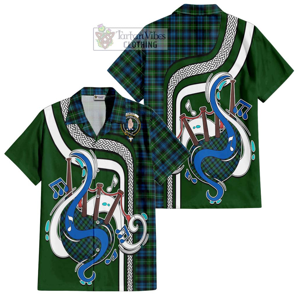 Lamont Tartan Short Sleeve Button Shirt with Epic Bagpipe Style Kid - Tartanvibesclothing Shop