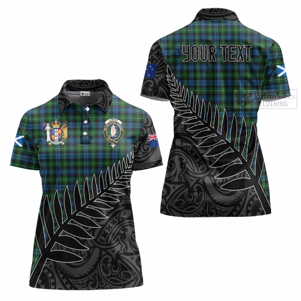 Tartan Vibes Clothing Lamont Crest Tartan Women's Polo Shirt with New Zealand Silver Fern Half Style