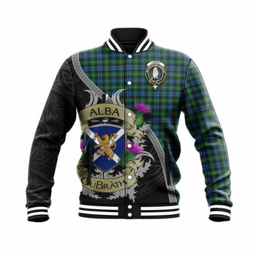 Lamont Tartan Family Crest Baseball Jacket Lion Rampant Royal Thistle Shield Celtic Inspired Unisex - Tartan Vibes Clothing