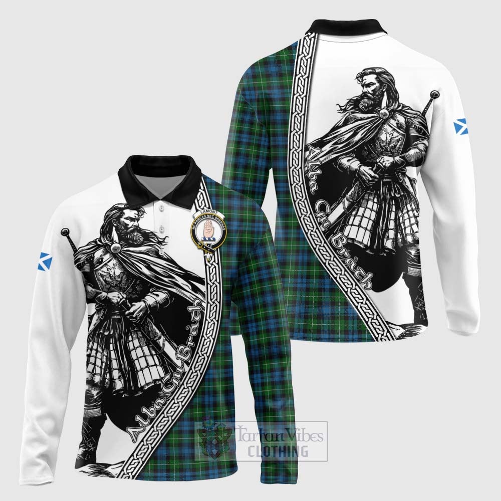 Tartan Vibes Clothing Lamont Tartan Clan Crest Long Sleeve Polo Shirt with Highlander Warrior Celtic Style