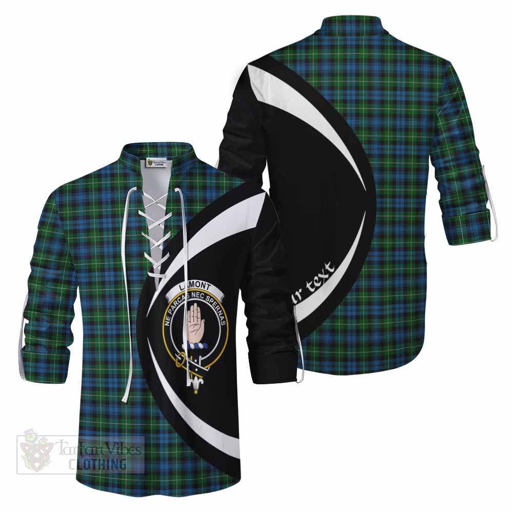 Lamont Tartan Ghillie Kilt Shirt with Family Crest Circle Style Men - Tartan Vibes Clothing