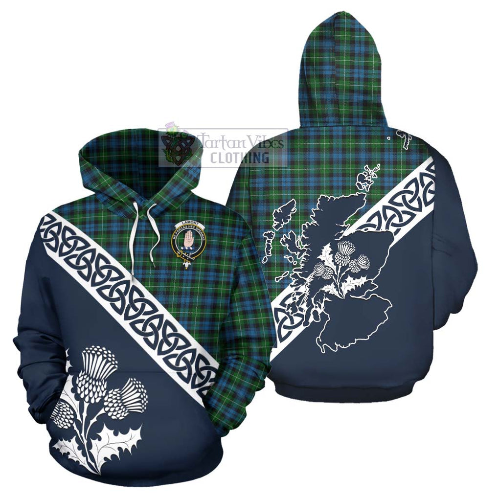 Tartan Vibes Clothing Lamont Tartan Hoodie Featuring Thistle and Scotland Map