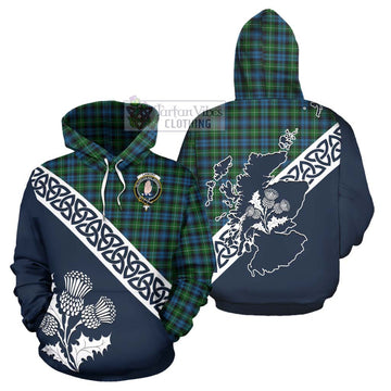 Lamont Tartan Hoodie Featuring Thistle and Scotland Map