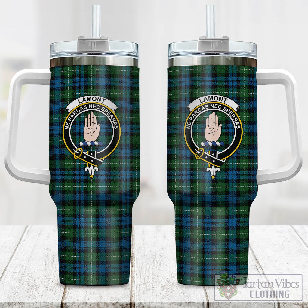 Tartan Vibes Clothing Lamont Tartan and Family Crest Tumbler with Handle