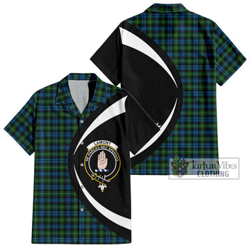 Lamont Tartan Short Sleeve Button Up with Family Crest Circle Style