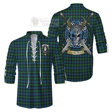 Lamont Tartan Ghillie Kilt Shirt with Family Crest Celtic Skull Style