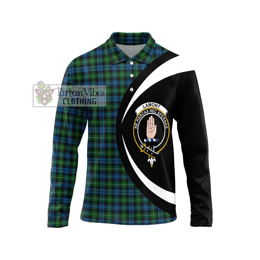 Lamont Tartan Long Sleeve Polo Shirt with Family Crest Circle Style Unisex - Tartan Vibes Clothing