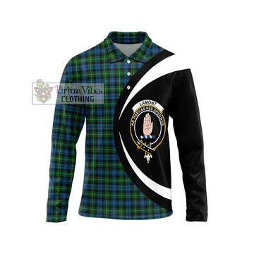 Lamont Tartan Long Sleeve Polo Shirt with Family Crest Circle Style