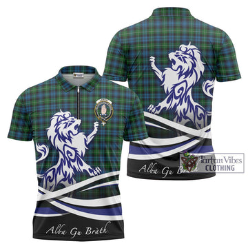 Lamont Tartan Zipper Polo Shirt with Alba Gu Brath Regal Lion Emblem