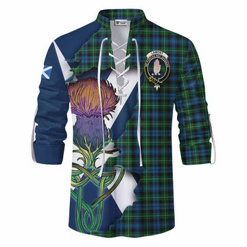 Lamont Tartan Family Crest Ghillie Kilt Shirt Scottish Thistle Celtic Inspired Men - Tartan Vibes Clothing