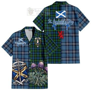 Lamont Tartan Short Sleeve Button Shirt Happy St. Andrew's Day Half Tartan Style