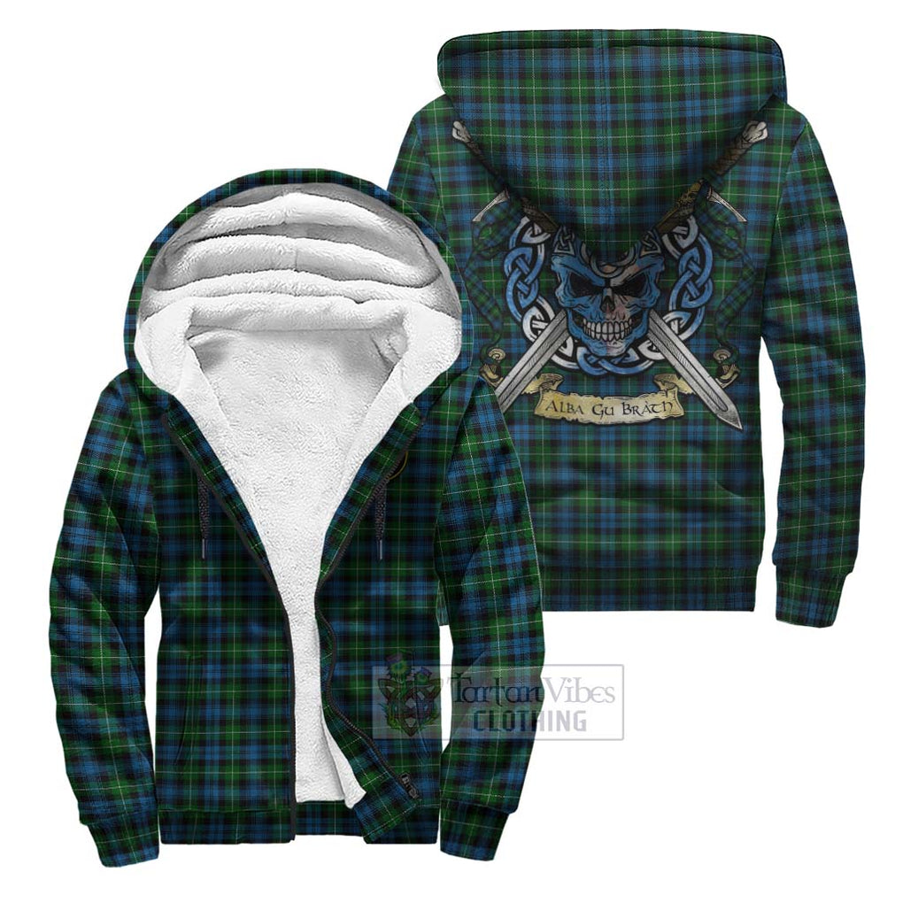 Tartan Vibes Clothing Lamont Tartan Sherpa Hoodie with Family Crest Celtic Skull Style