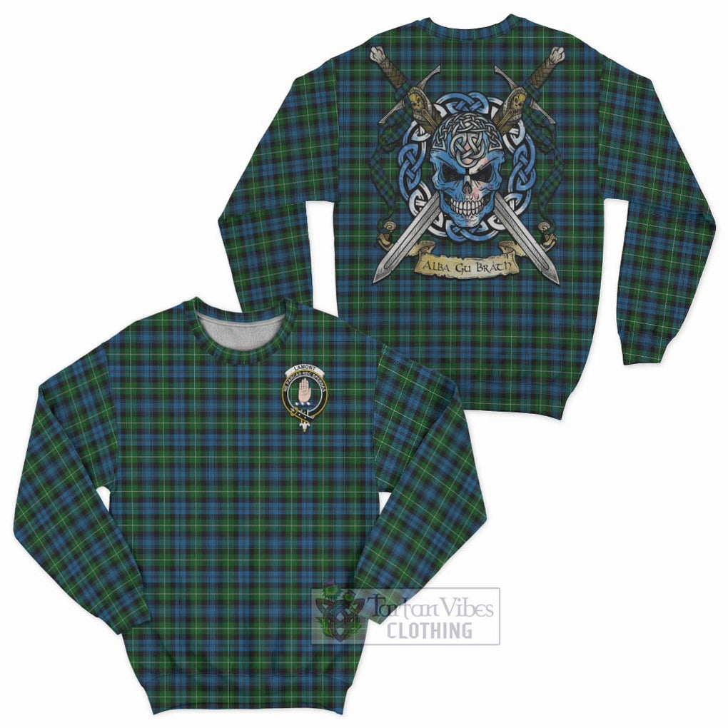 Tartan Vibes Clothing Lamont Tartan Sweatshirt with Family Crest Celtic Skull Style