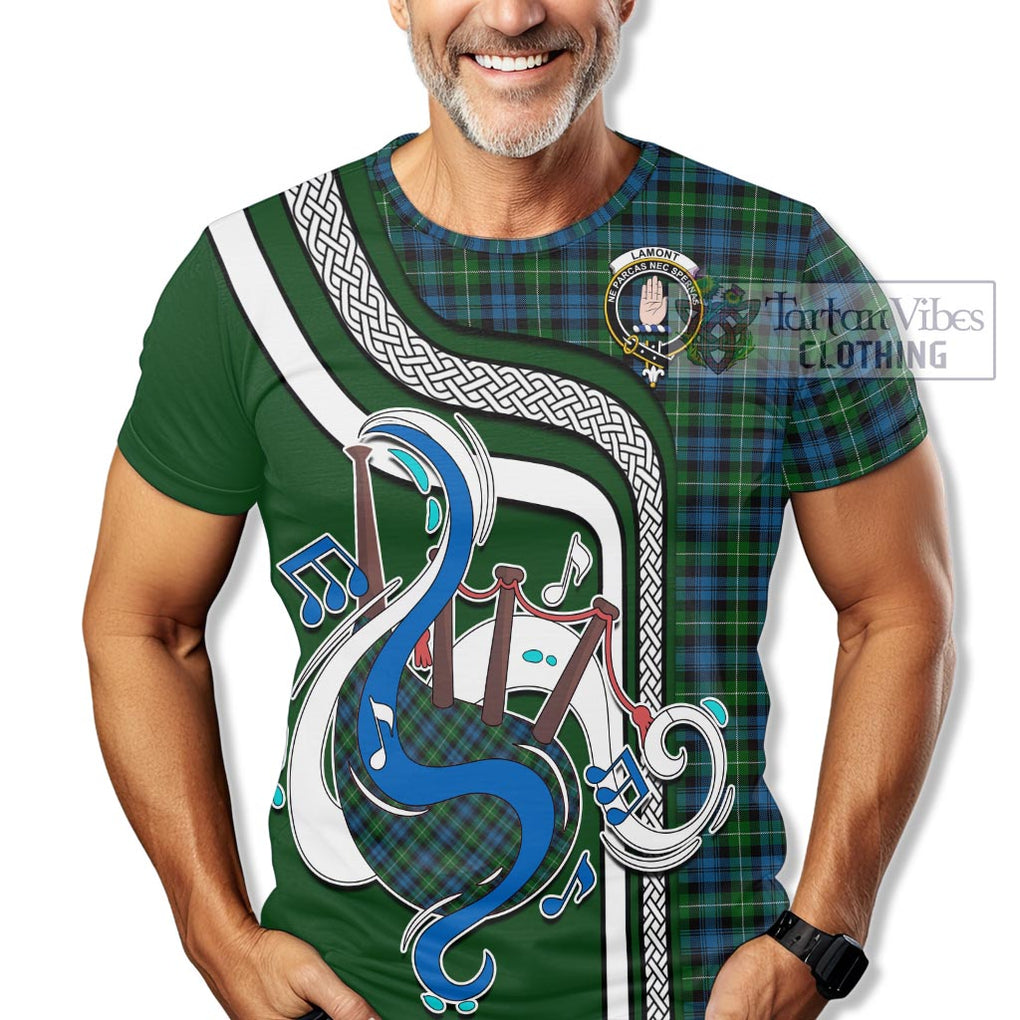 Lamont Tartan T-Shirt with Epic Bagpipe Style Kid's Shirt - Tartanvibesclothing Shop