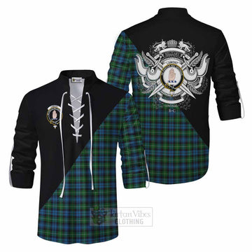 Lamont Tartan Ghillie Kilt Shirt with Family Crest and Military Logo Style