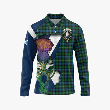 Lamont Tartan Family Crest Long Sleeve Polo Shirt Scottish Thistle Celtic Inspired Unisex - Tartan Vibes Clothing