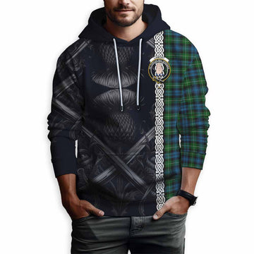 Lamont Tartan Hoodie with Family Crest Cross Sword Thistle Celtic Vibes