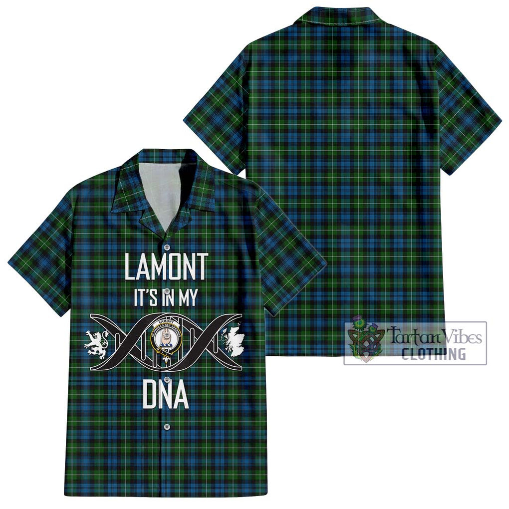 Lamont Tartan Short Sleeve Button Shirt with Family Crest DNA In Me Style Kid - Tartanvibesclothing Shop