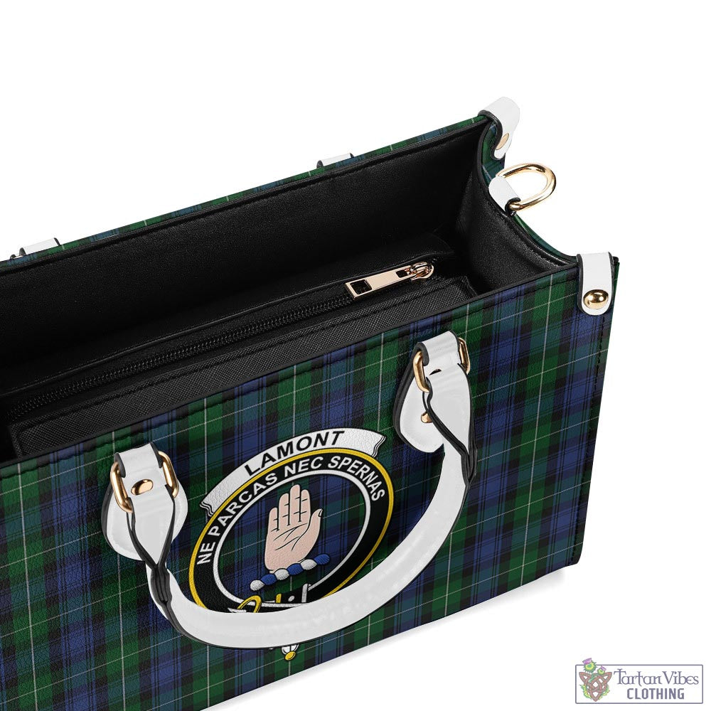 Tartan Vibes Clothing Lamont #2 Tartan Luxury Leather Handbags with Family Crest