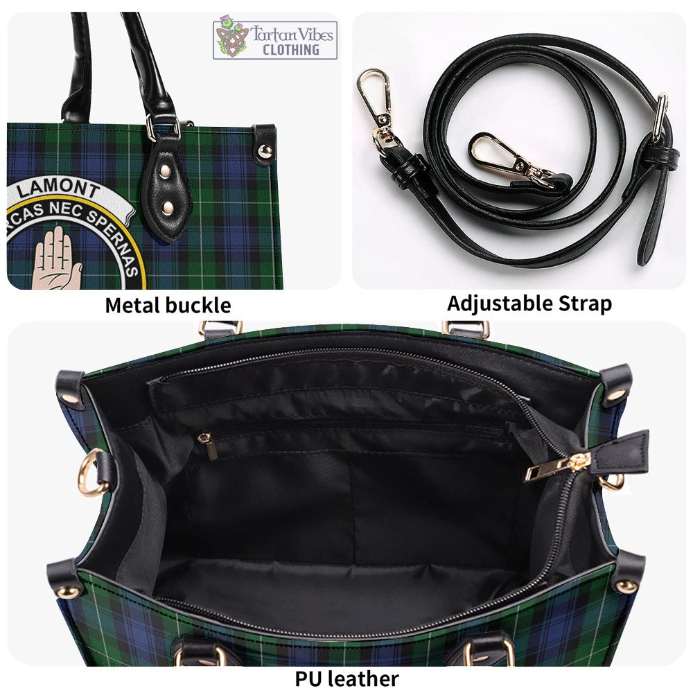 Tartan Vibes Clothing Lamont #2 Tartan Luxury Leather Handbags with Family Crest