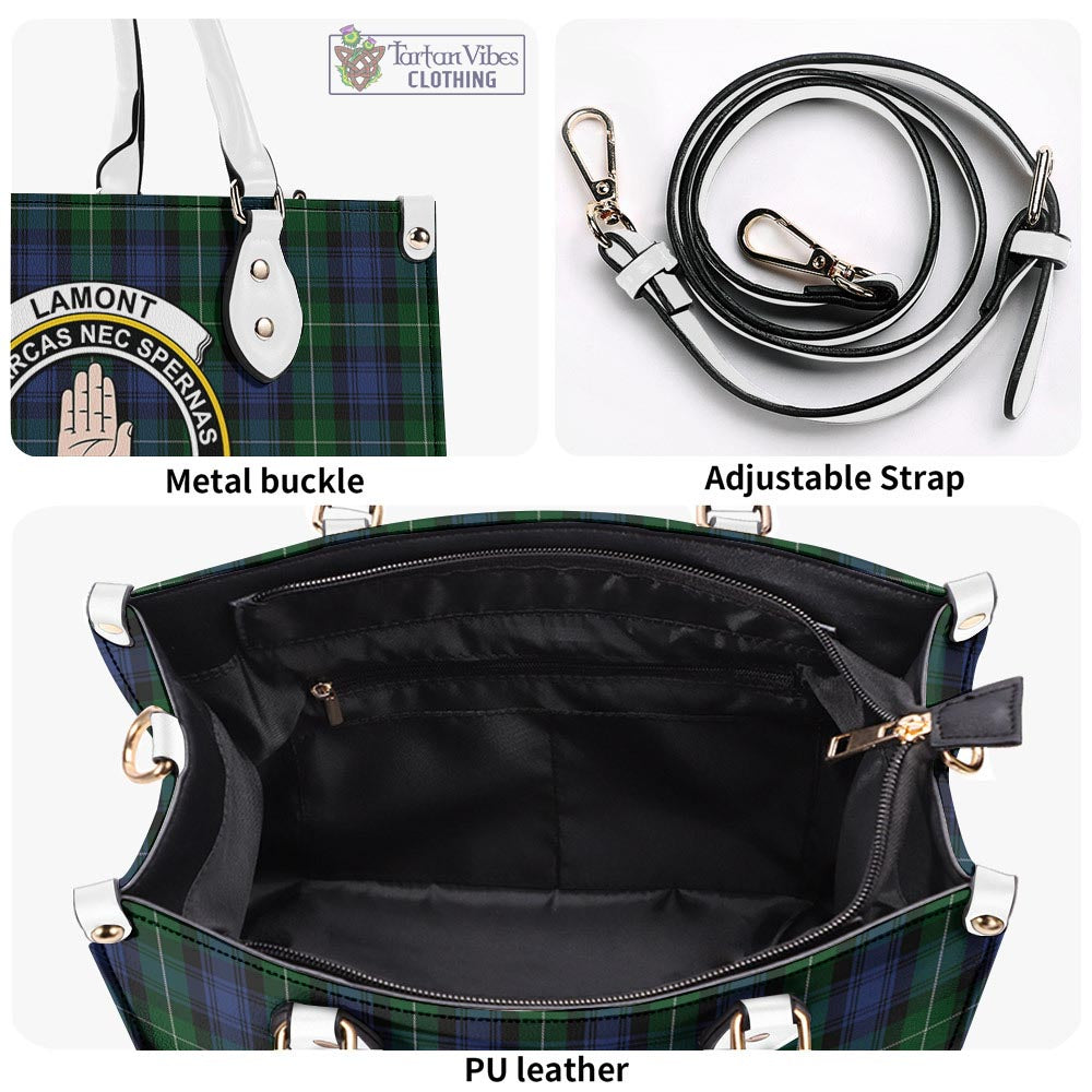 Tartan Vibes Clothing Lamont #2 Tartan Luxury Leather Handbags with Family Crest