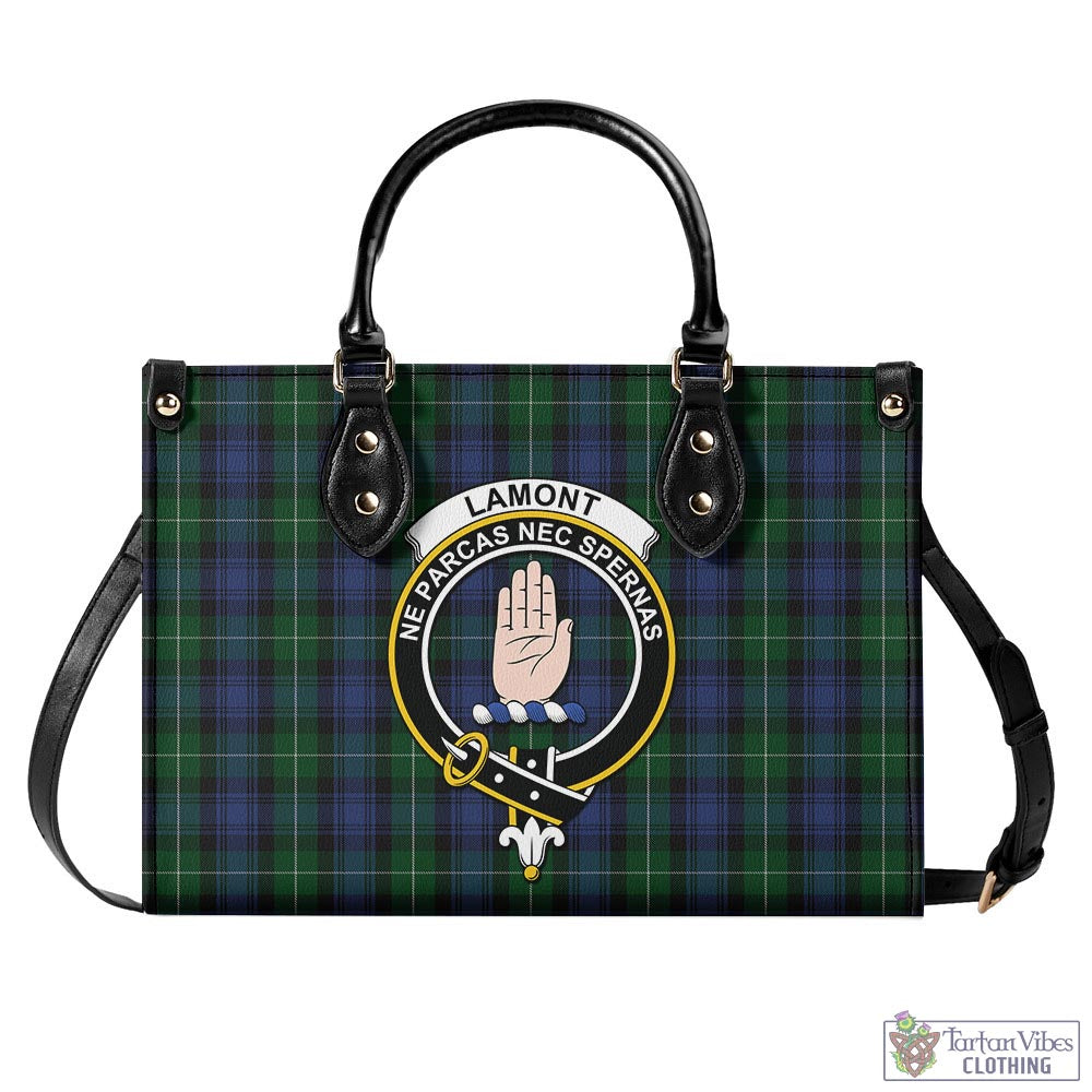 Tartan Vibes Clothing Lamont #2 Tartan Luxury Leather Handbags with Family Crest