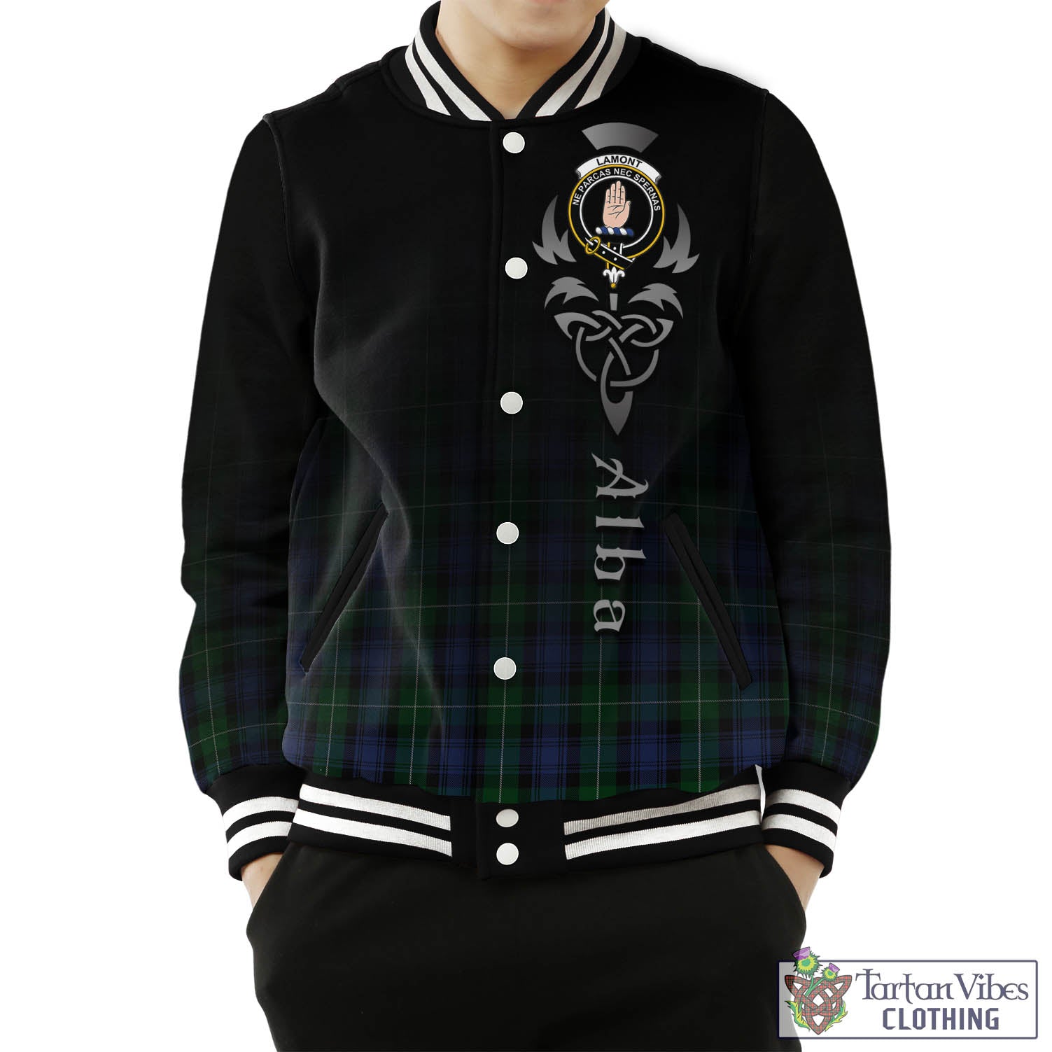 Tartan Vibes Clothing Lamont #2 Tartan Baseball Jacket Featuring Alba Gu Brath Family Crest Celtic Inspired