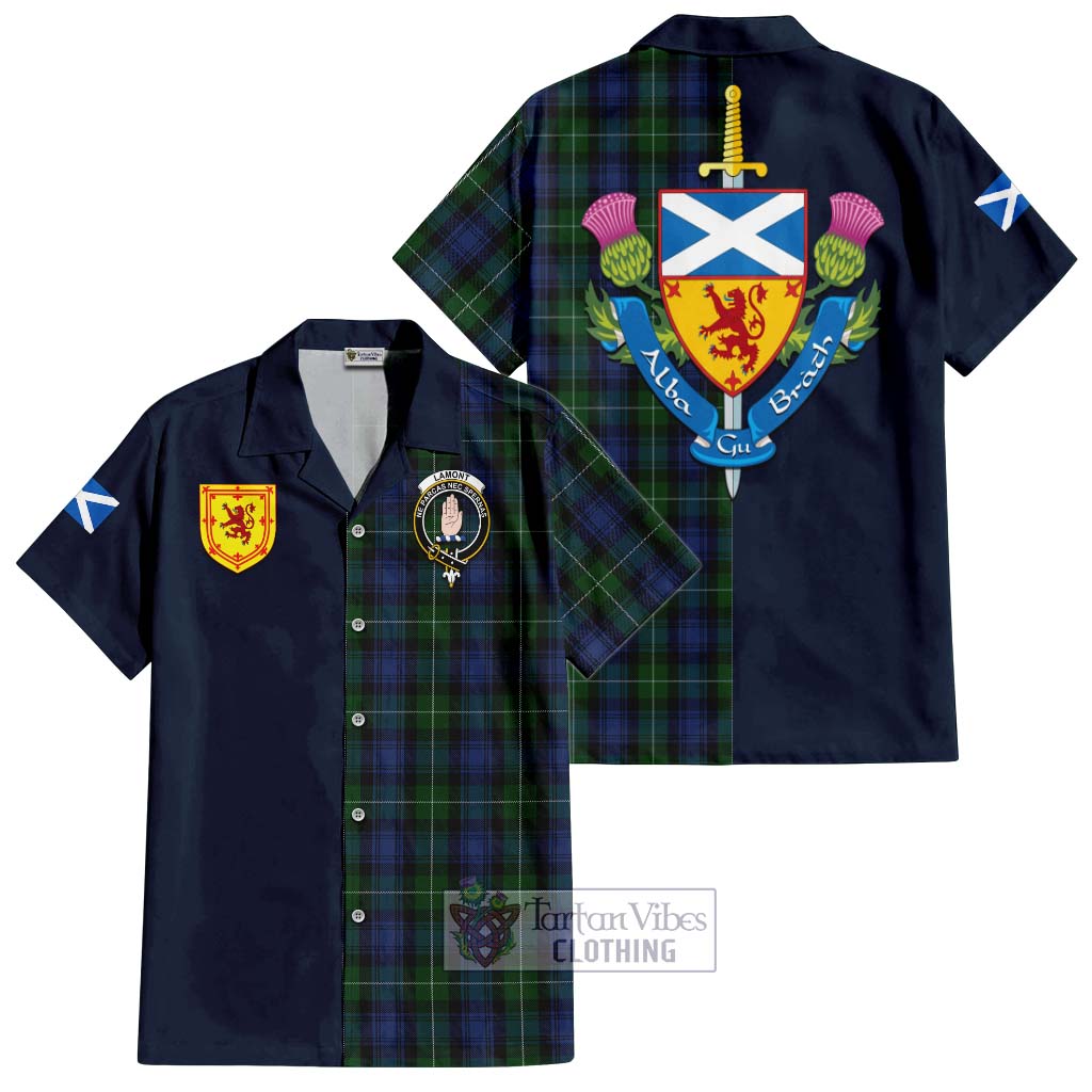 Tartan Vibes Clothing Lamont #2 Tartan Short Sleeve Button Shirt with Scottish Lion Royal Arm Half Style