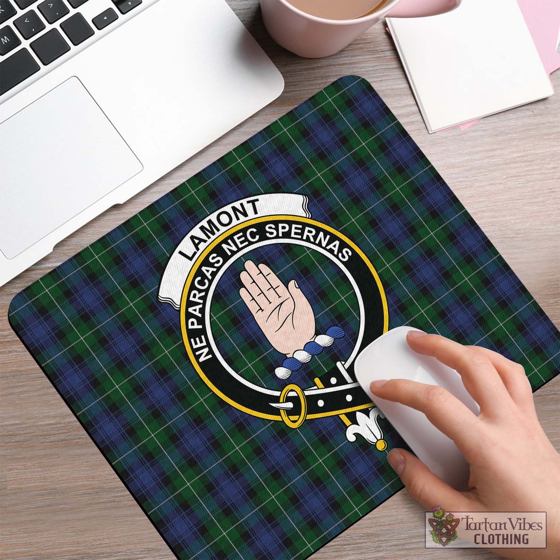 Tartan Vibes Clothing Lamont #2 Tartan Mouse Pad with Family Crest