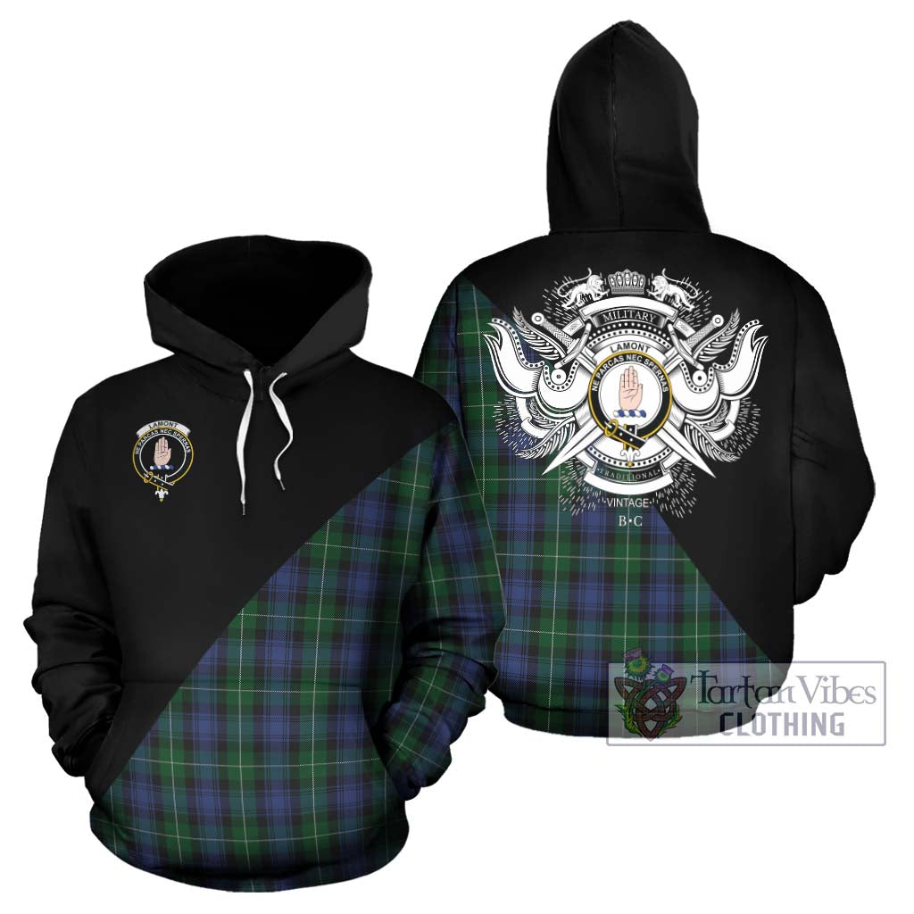 Tartan Vibes Clothing Lamont #2 Tartan Hoodie with Family Crest and Military Logo Style