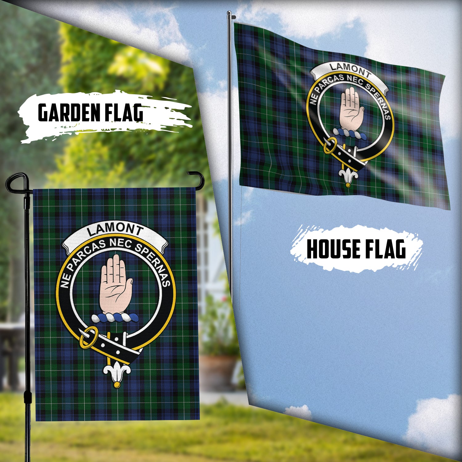 Lamont #2 Tartan Flag with Family Crest Garden Flag (Vertical) - Tartan Vibes Clothing