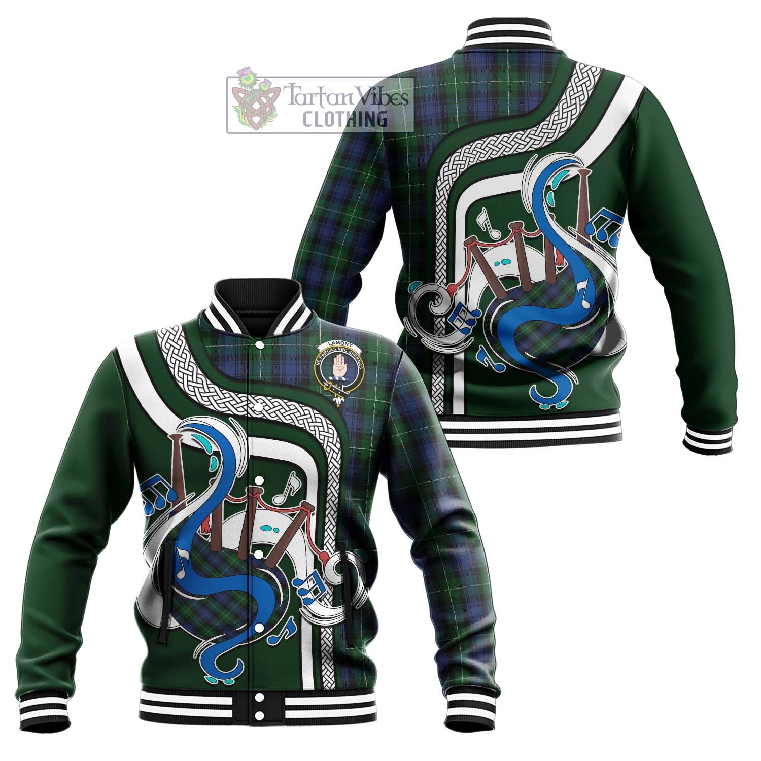 Tartan Vibes Clothing Lamont #2 Tartan Baseball Jacket with Epic Bagpipe Style