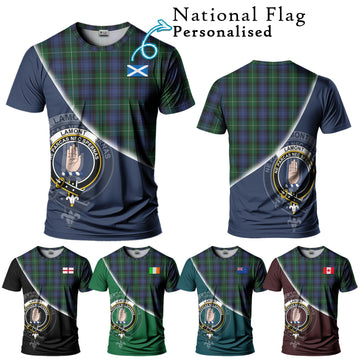 Lamont #2 Tartan T-Shirt with Personalised National Flag and Family Crest Half Style