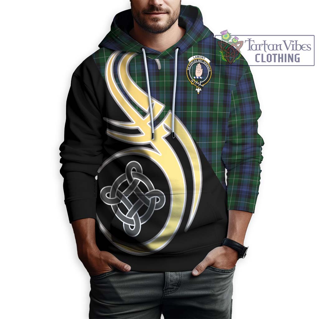 Tartan Vibes Clothing Lamont #2 Tartan Hoodie with Family Crest and Celtic Symbol Style