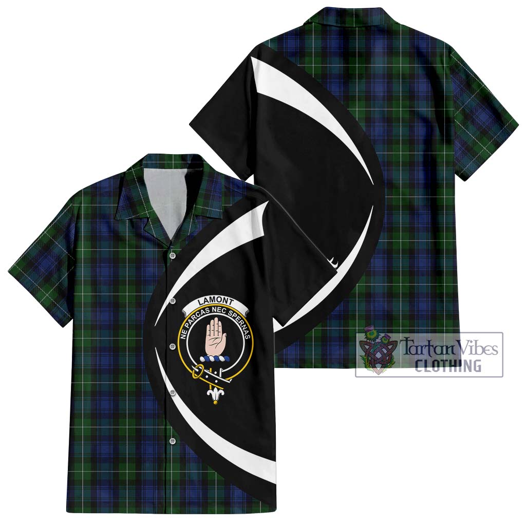 Tartan Vibes Clothing Lamont #2 Tartan Short Sleeve Button Up with Family Crest Circle Style