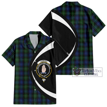 Lamont #2 Tartan Short Sleeve Button Up with Family Crest Circle Style