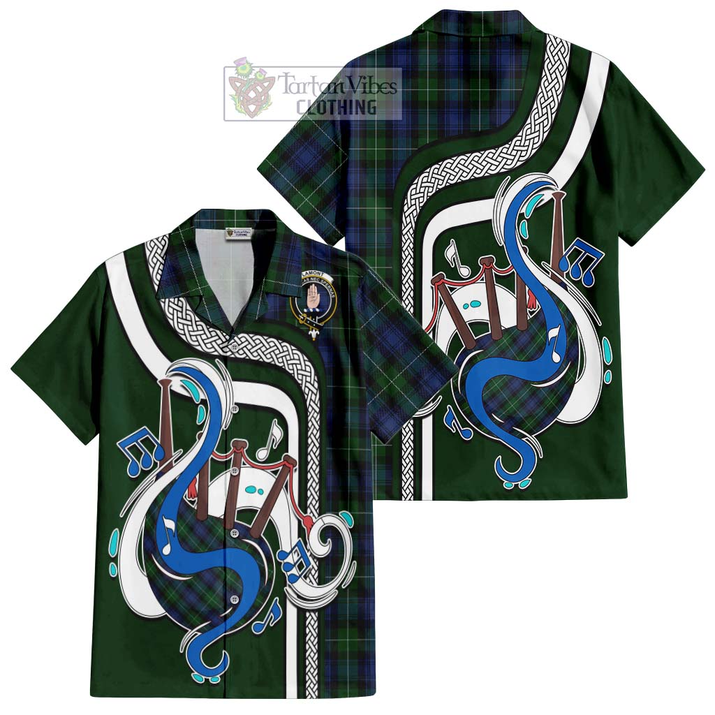 Tartan Vibes Clothing Lamont #2 Tartan Short Sleeve Button Shirt with Epic Bagpipe Style